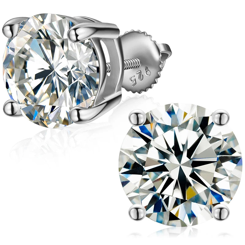 VVS Moissanite Color D 925 Sterling Silver 18K Gold Plated Round Brilliant Cut Stud Screw Back Earrings