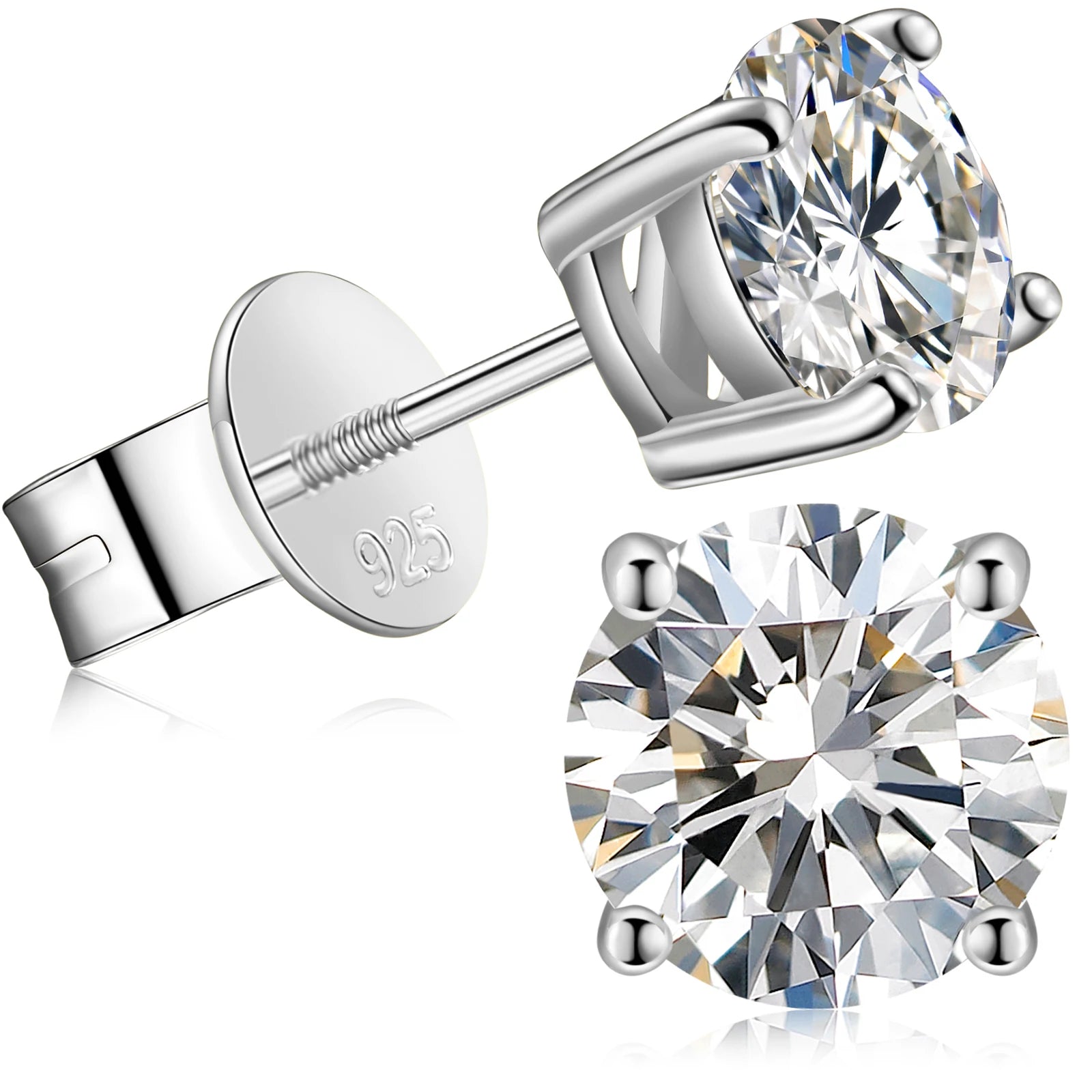 VVS Moissanite Color D 925 Sterling Silver 18K Gold Plated Round Brilliant Cut Stud Screw Back Earrings