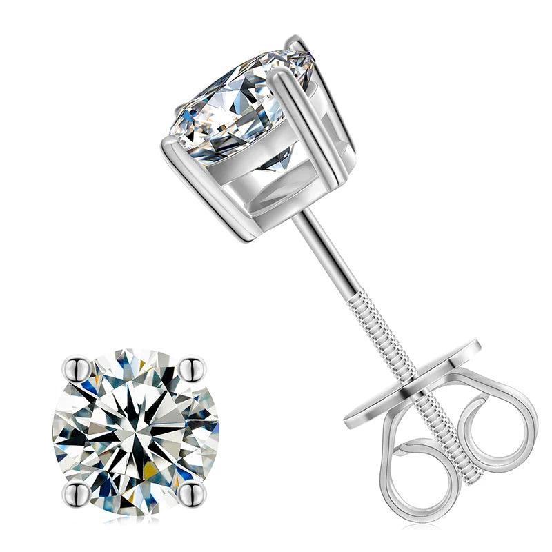 VVS Moissanite Color D 925 Sterling Silver 18K Gold Plated Round Brilliant Cut Stud Screw Back Earrings