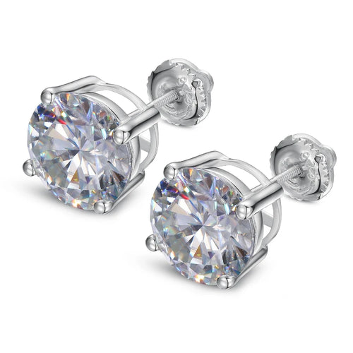 VVS Moissanite Color D 925 Sterling Silver 18K Gold Plated Round Brilliant Cut Stud Screw Back Earrings